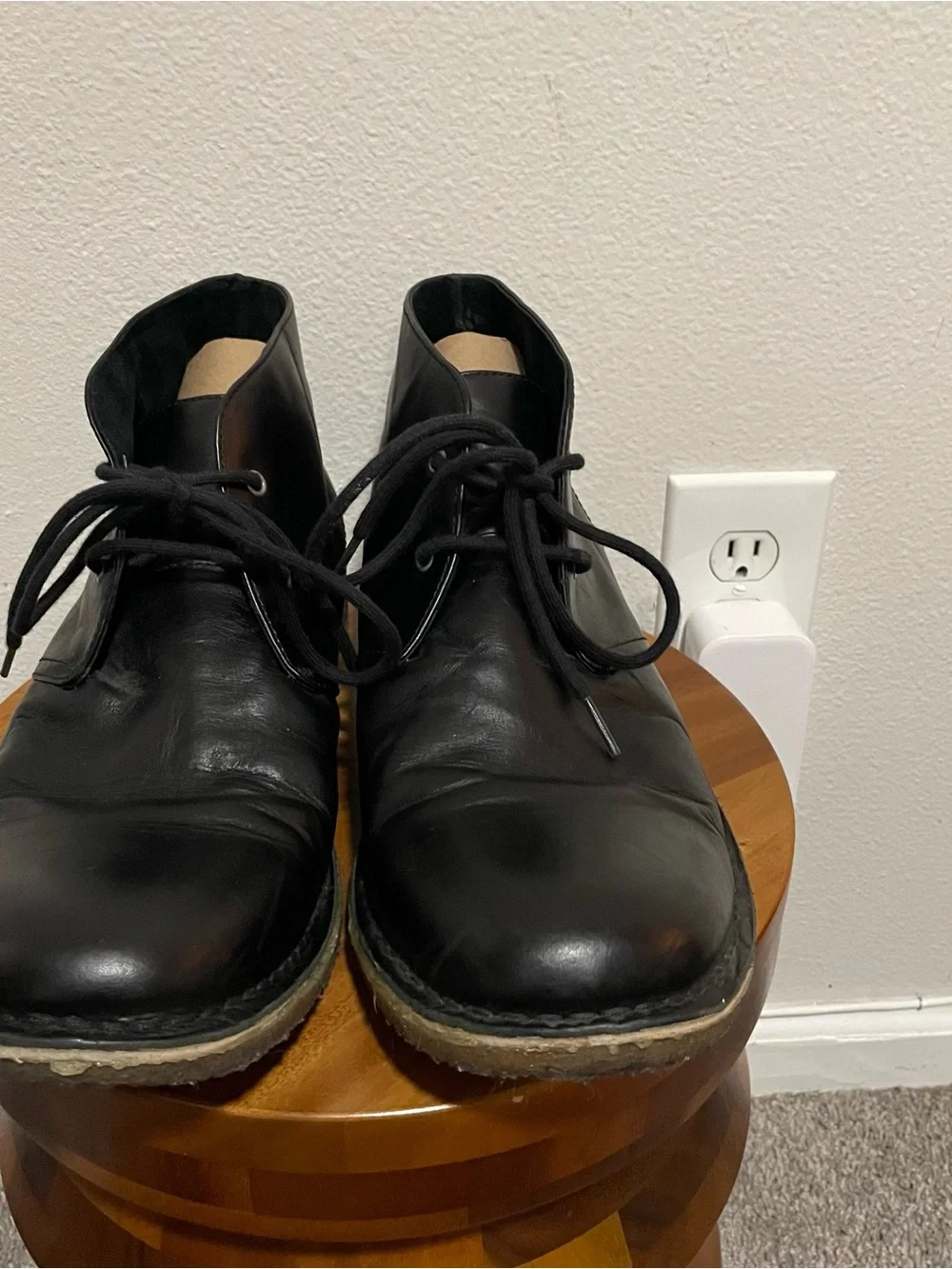 UGG Leighton Black Leather Chukka Ankle Boots Laces Logo Stitching Size 14